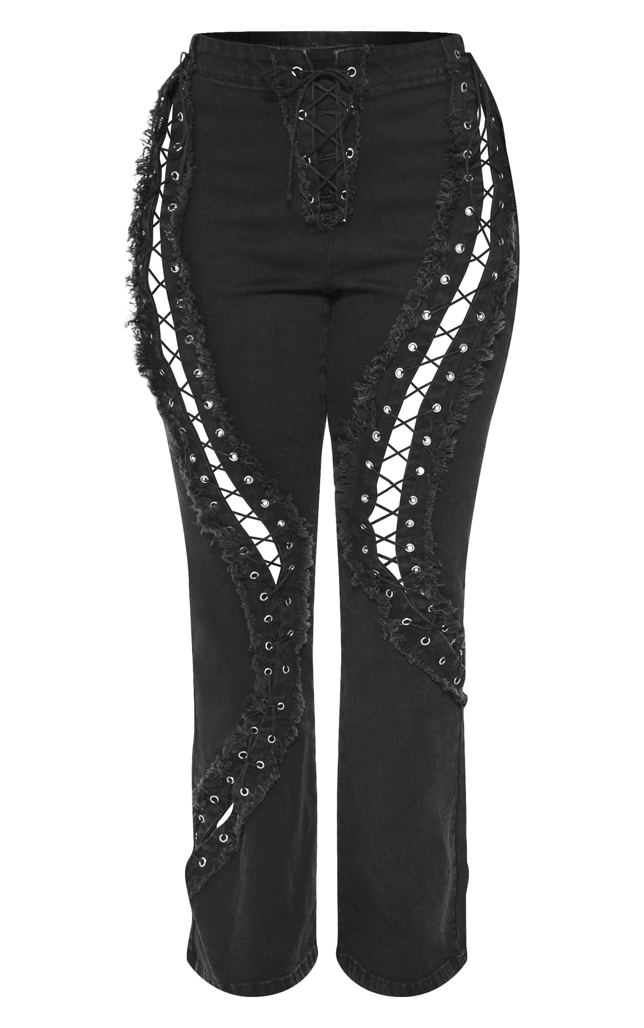 Shape Black Denim Lace Up Detail Flare Jeans Product Image