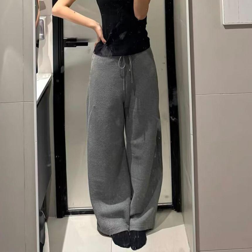 Drawstring Waist Plain Wide Leg Pants Product Image