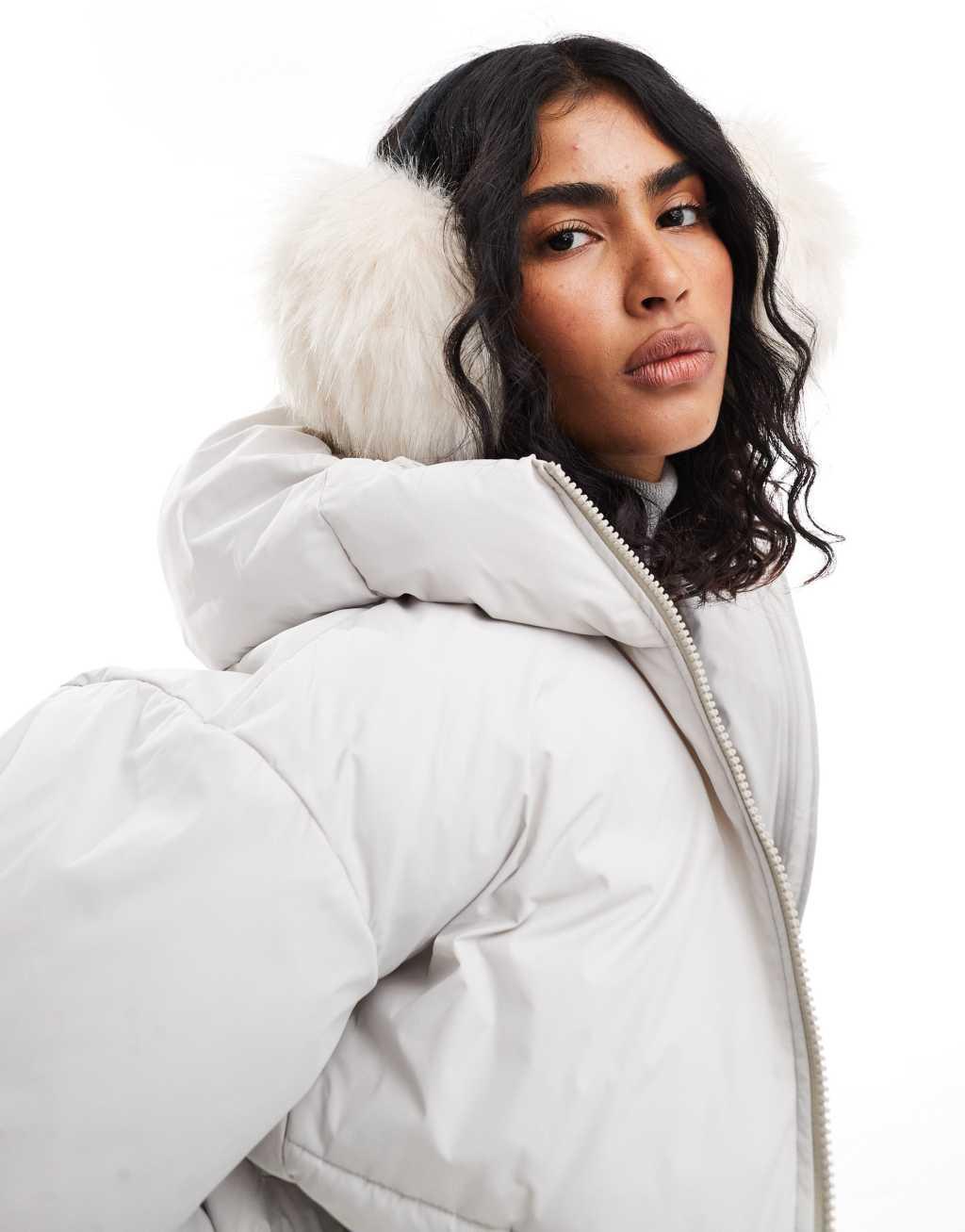 ASOS DESIGN oversized ear muffs in cream faux fur Product Image