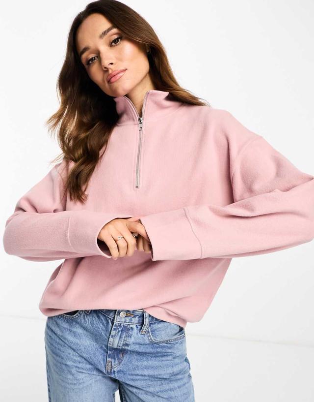 ASOS DESIGN super-soft oversized half zip sweater in dusty pink Product Image