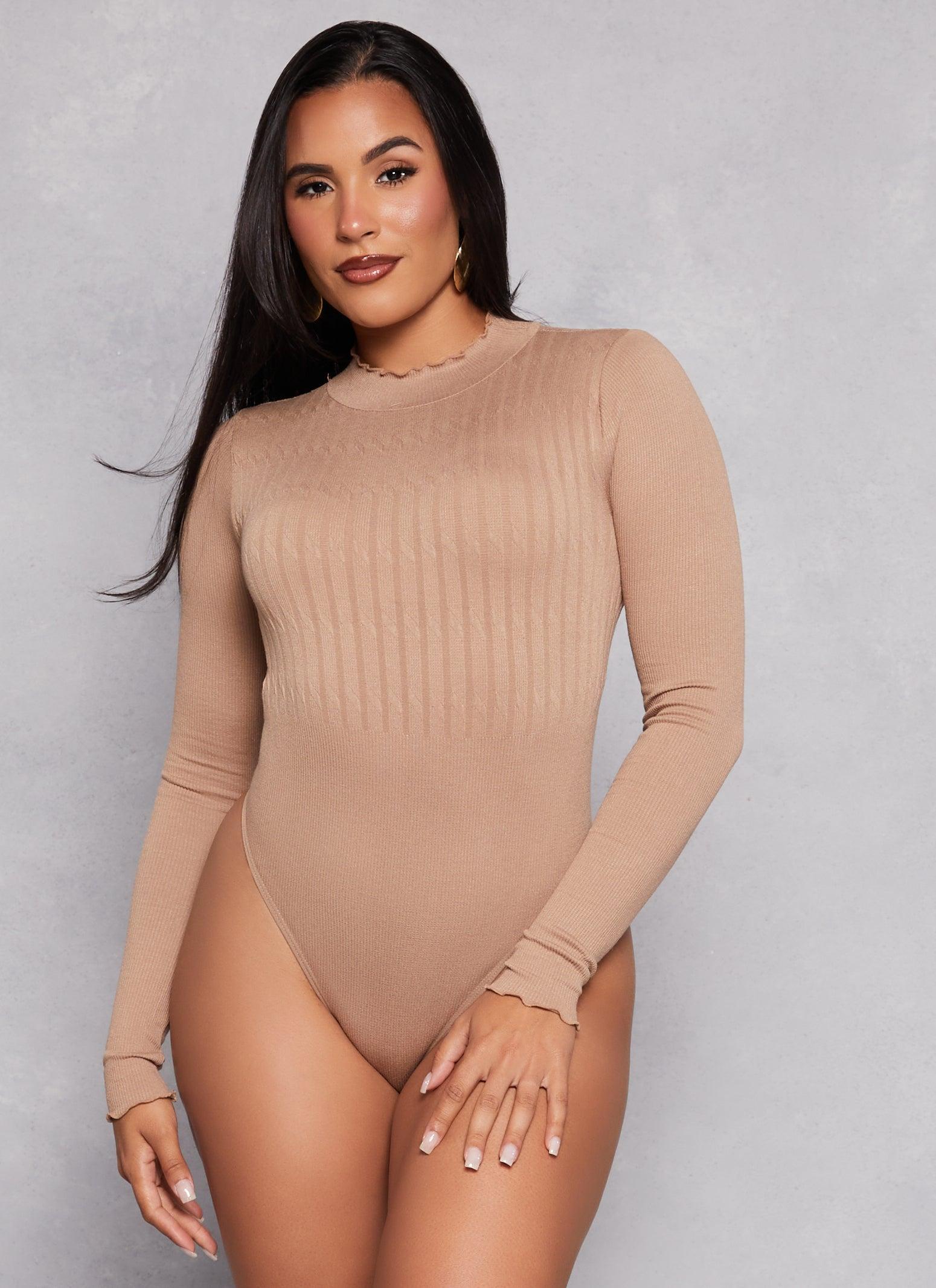 Womens Seamless Mock Neck Long Sleeve Bodysuit Product Image