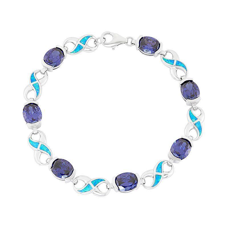 Lab-Created Blue Opal & Cubic Zirconia Sterling Silver Infinity Bracelet, Womens Multicolor Product Image