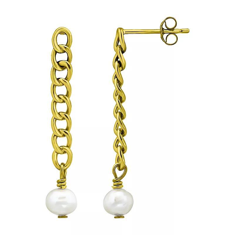 Aleure Precioso Sterling Silver Freshwater Cultured Pearl Linear Drop Earrings, Womens, Gold Tone Product Image