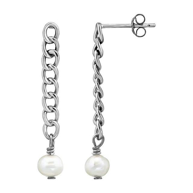 Aleure Precioso Sterling Silver Freshwater Cultured Pearl Linear Drop Earrings, Womens, Silver Tone Product Image