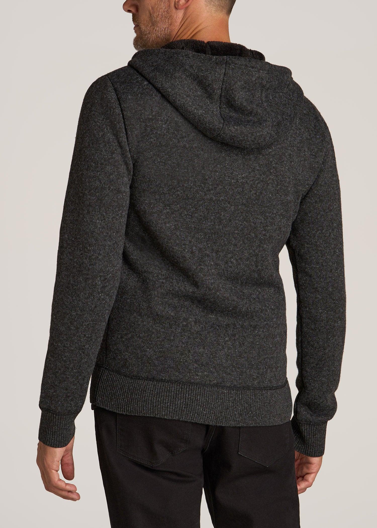 Hooded Sherpa Sweater for Tall Men in Charcoal Mix Product Image