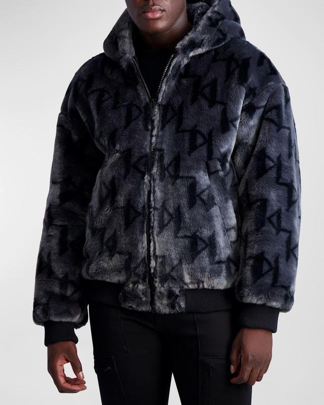 Karl Lagerfeld Paris Reversible Faux Fur Hooded Bomber Jacket Product Image