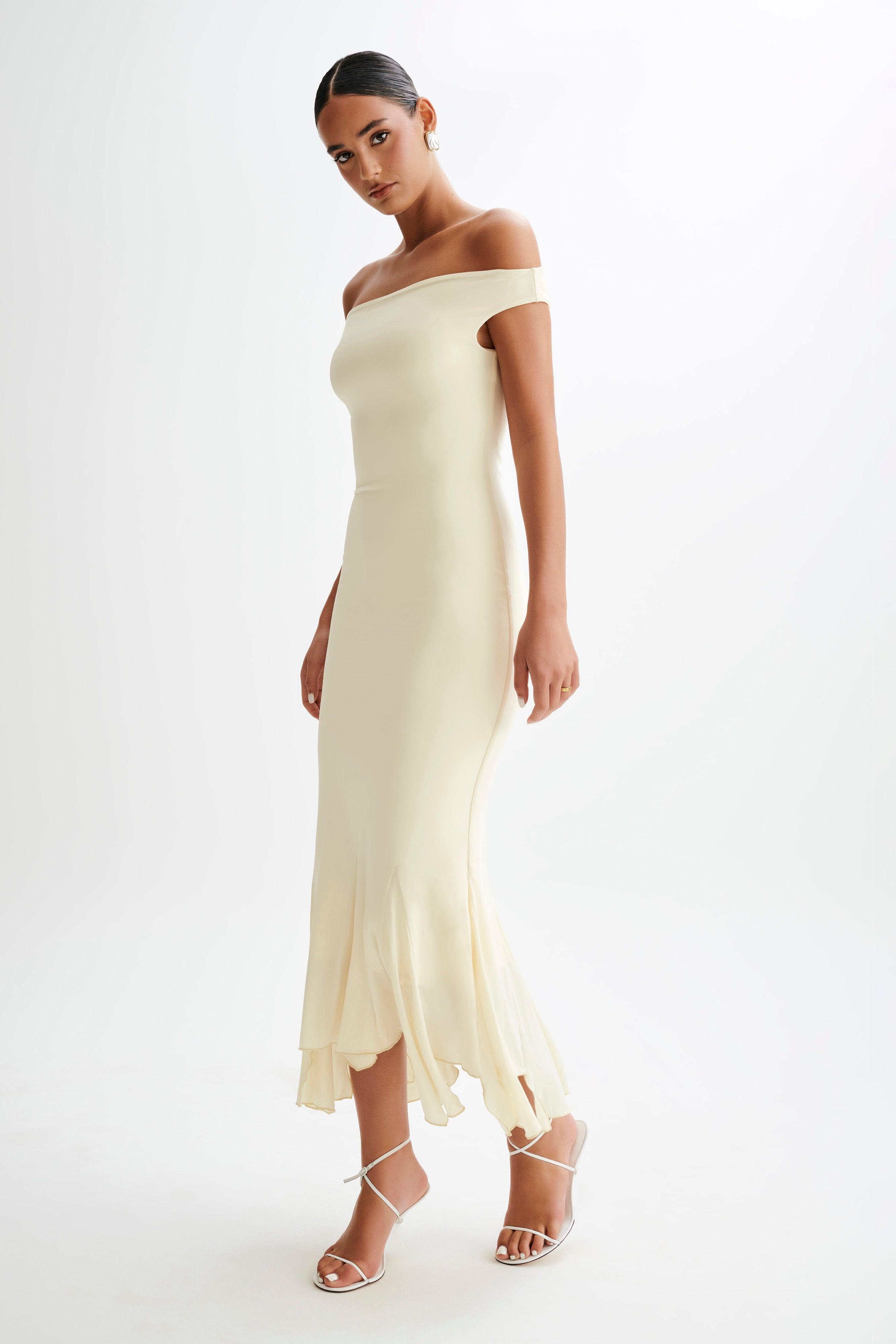 Analina Slinky Handkerchief Midi Dress - Lemon Sherbet Product Image