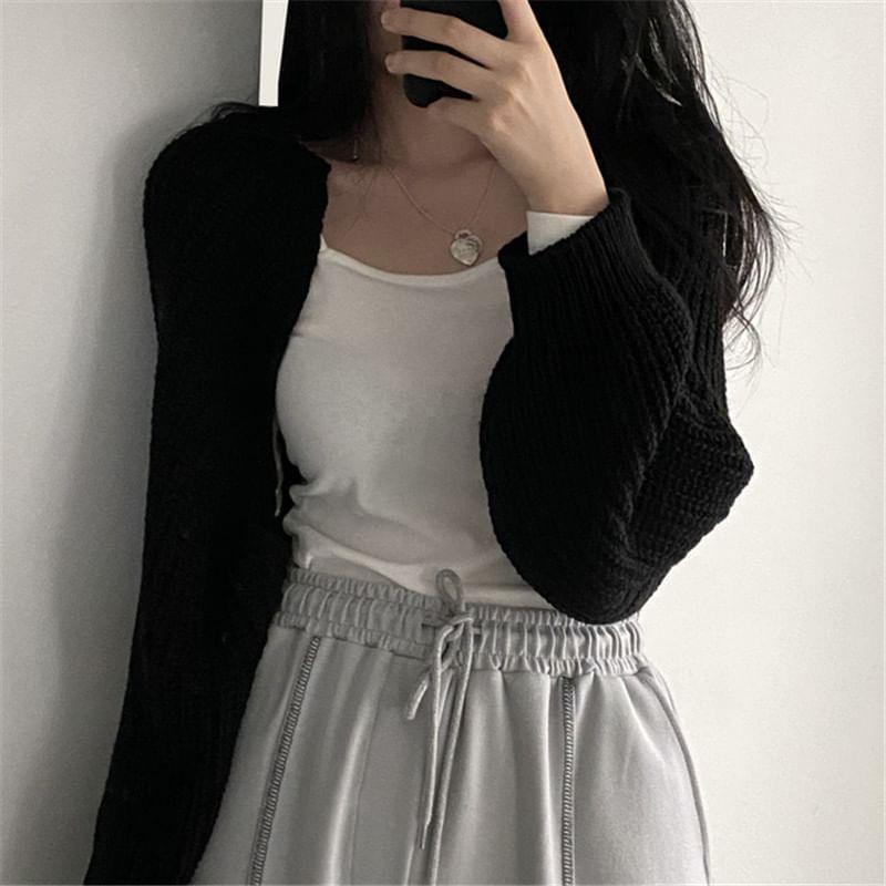 Plain Chunky Knit Open Front Crop Cardigan Product Image