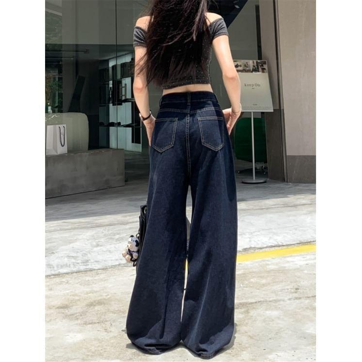 Mid Rise Washed Wide Leg Jeans (Various Designs) Product Image