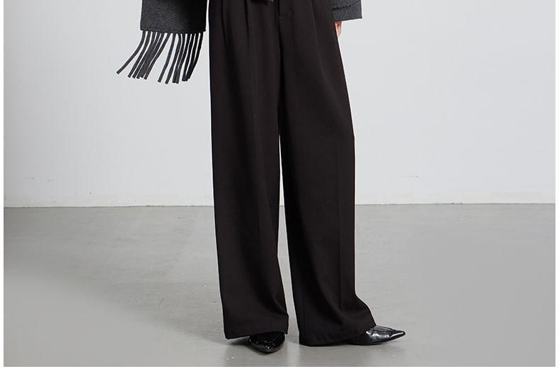 Set: V-Neck Plain Button-Up Jacket + Fringed Scarf Product Image