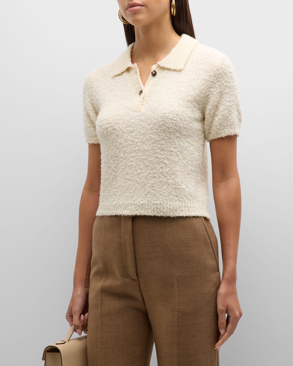 Wool-Blend Boucle Short-Sleeve Polo Sweater Product Image