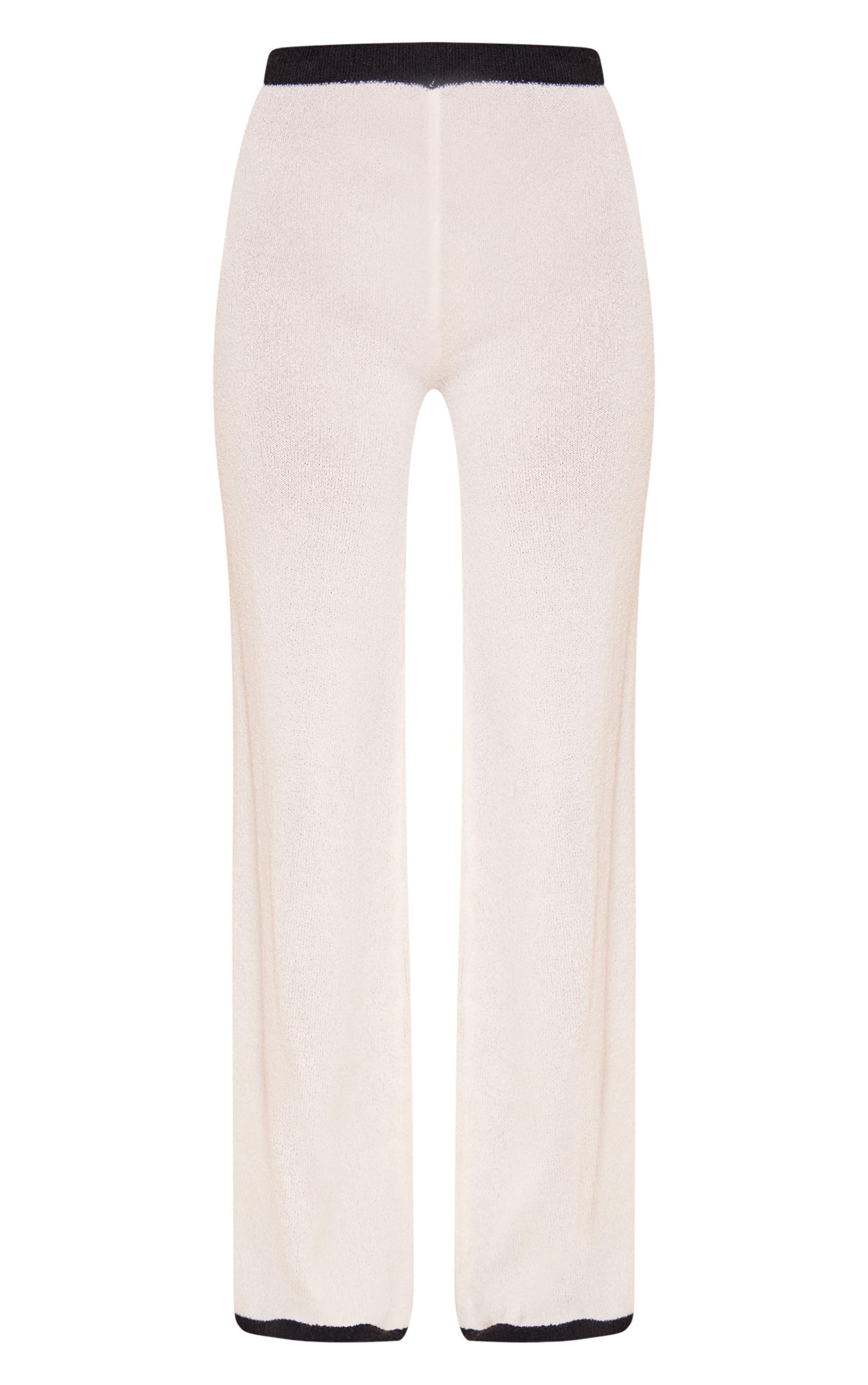 Cream Towel Knit Contrast Detail Pants Product Image