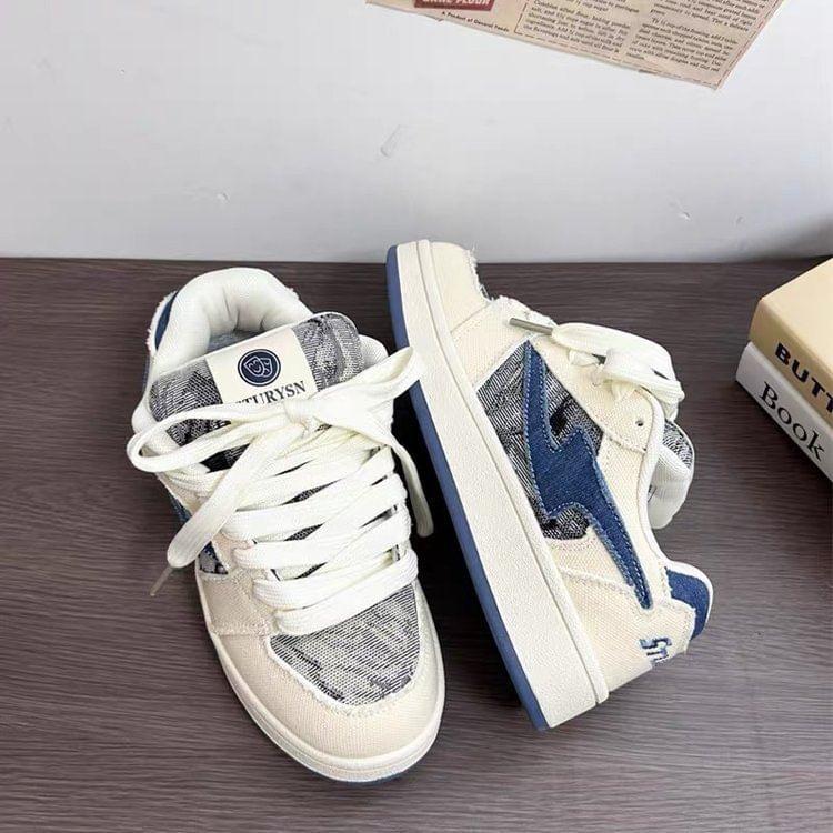 Platform Patterned Panel Lace-Up Sneakers Product Image