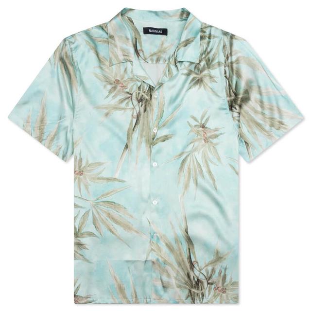 Hemp Leaves Silk S/S Button Down - Hemp Print Male Product Image