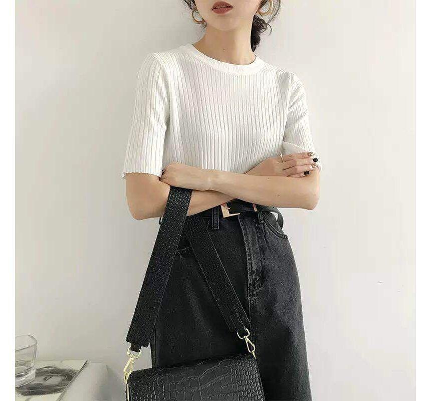 Short-Sleeve Ribbed Knit Top Product Image