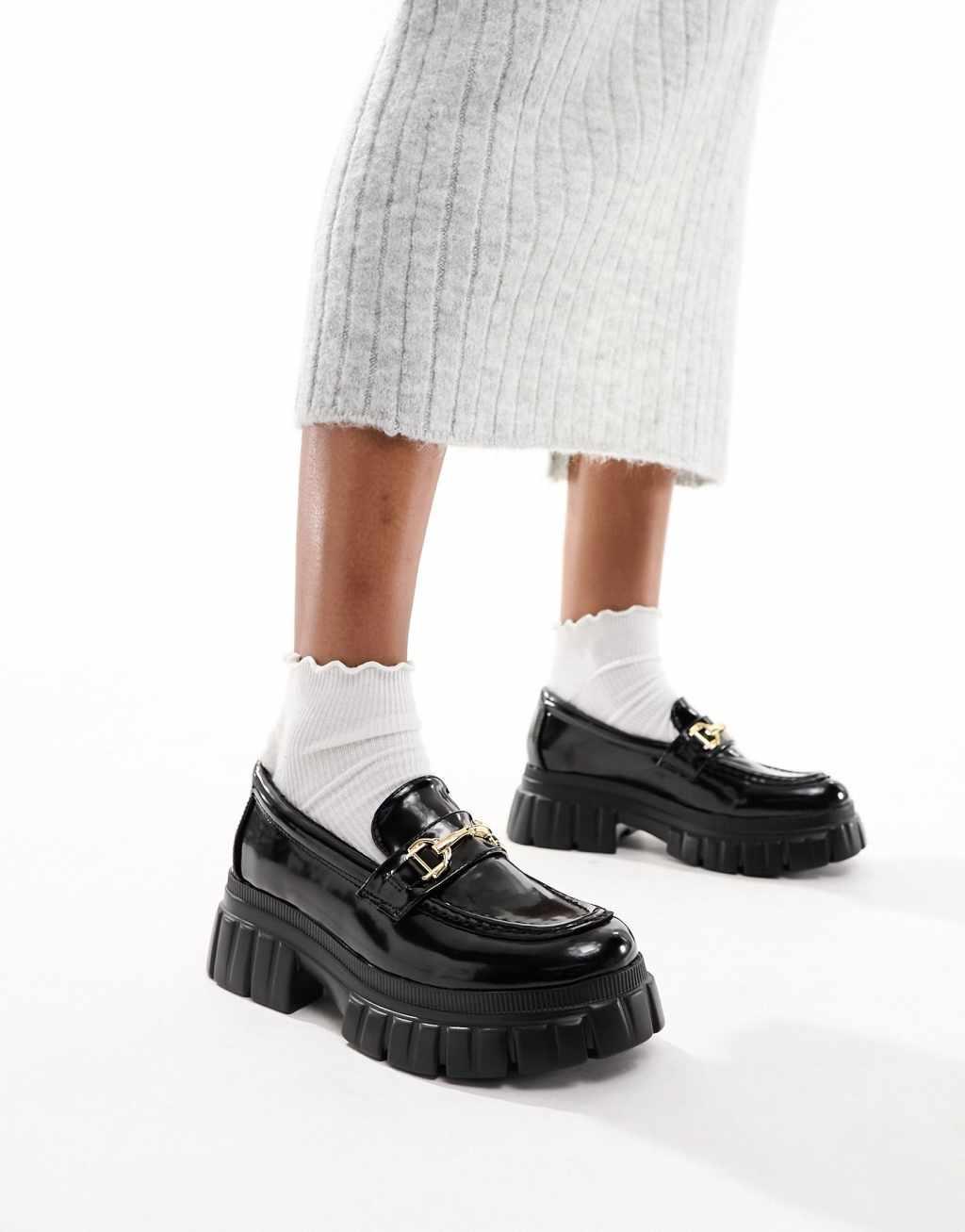 ASOS DESIGN Magnus chunky loafers in black patent Product Image