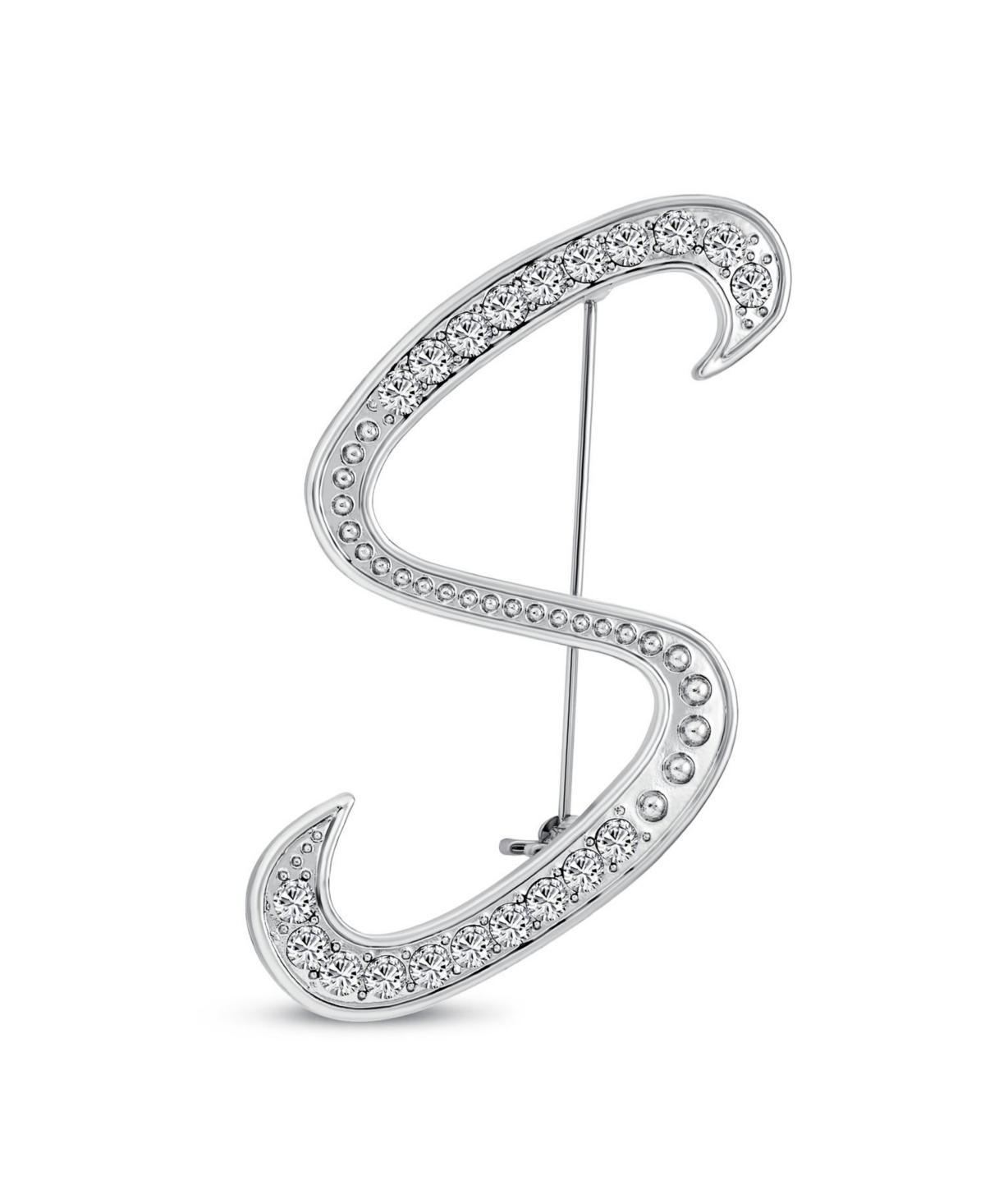 Bling Jewelry Large Statement Abc Pave Crystal Cursive Script Monogram Letters Alphabet Initial Scarf Lapel Pin Brooch For Women Silver Plated - Silve Product Image