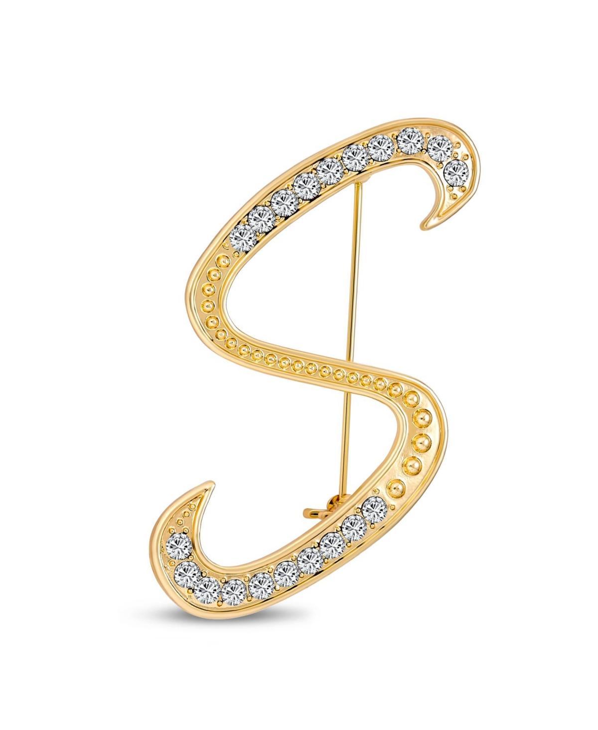 Bling Jewelry Large Statement Abc Pave Crystal Cursive Script Monogram Letters Alphabet Initial A Scarf Lapel Pin Brooch For Women Yellow Gold Plated Product Image