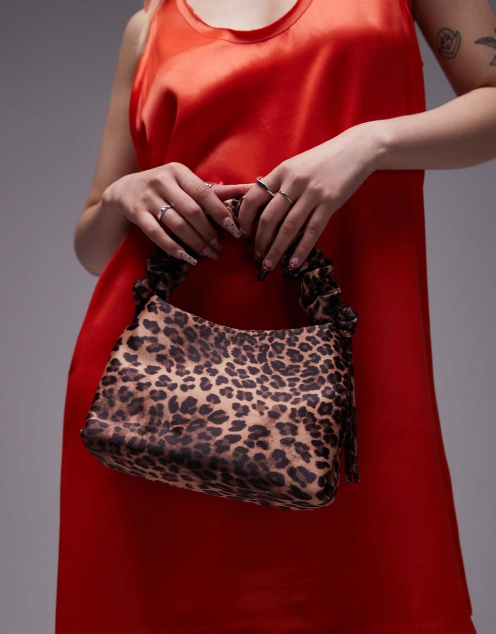 Topshop Gilbert grab bag with ruched handle in leopard Product Image