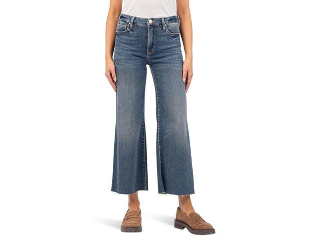 KUT from the Kloth Petite Meg High Rise Fab Ab Wide Leg Raw Hem (Peacefully) Women's Jeans Product Image