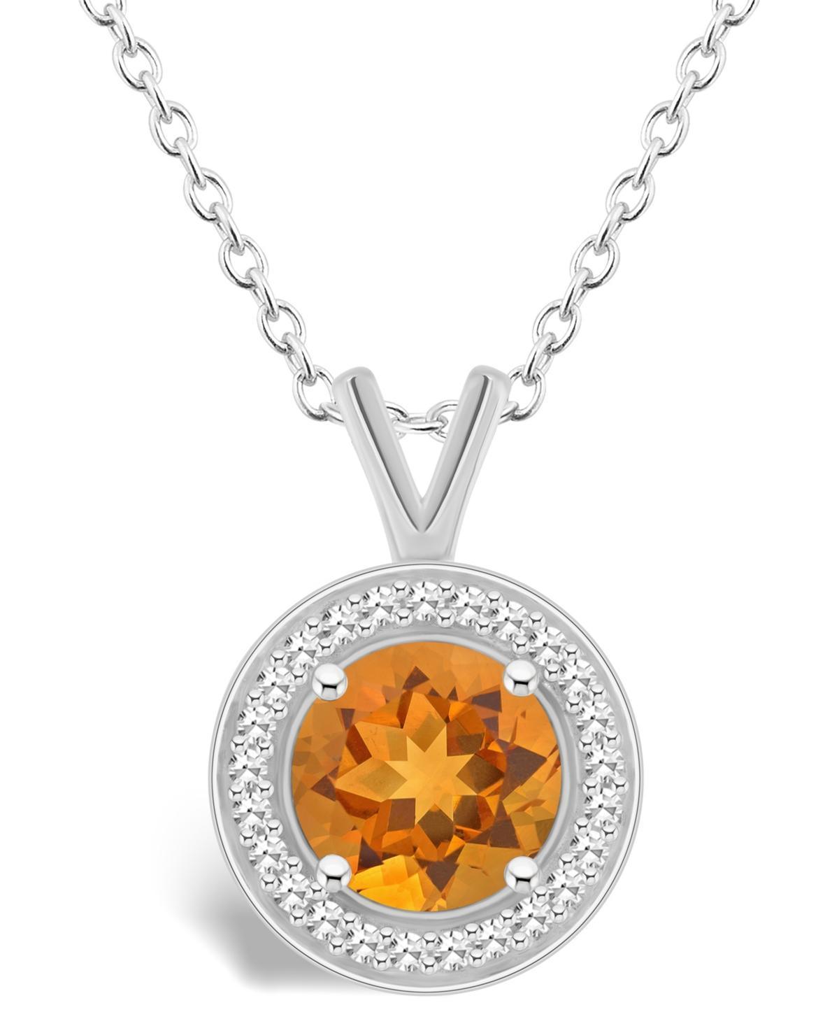 Celebration Gems Sterling Silver Round Gemstone & 1/8 Carat T.W. Diamond Halo Pendant Necklace, Womens Orange Product Image