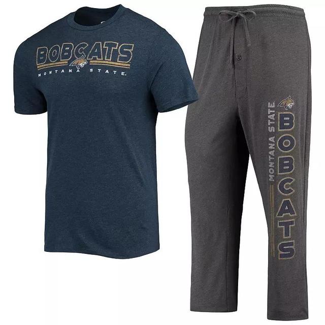 Mens Concepts Sport Heathered Charcoal/Navy Montana State Bobcats Meter T-Shirt & Pants Sleep Set Product Image