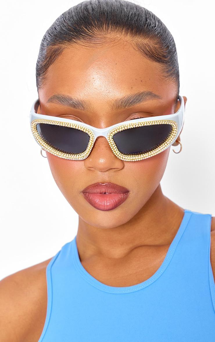 Silver Diamante Sporty Visor Sunglasses product image