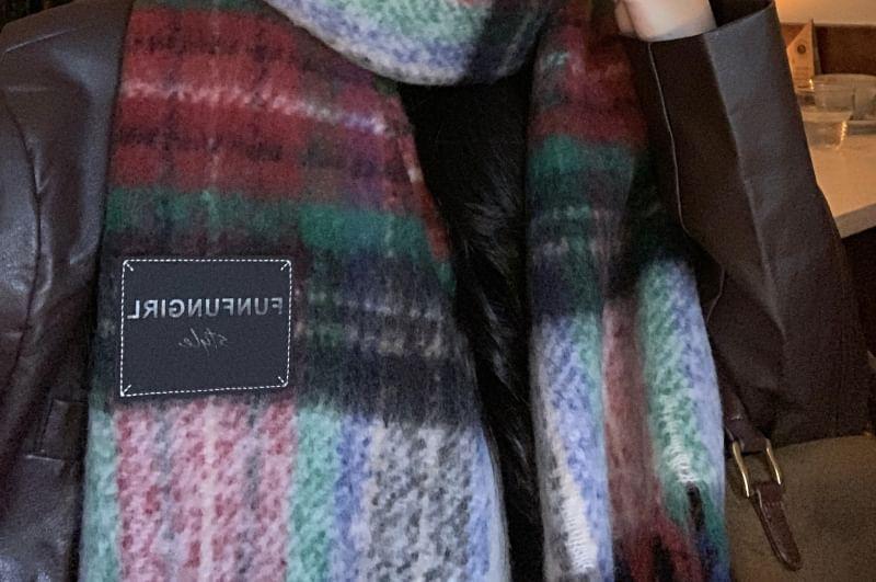 Plaid Applique Fringed Scarf Product Image