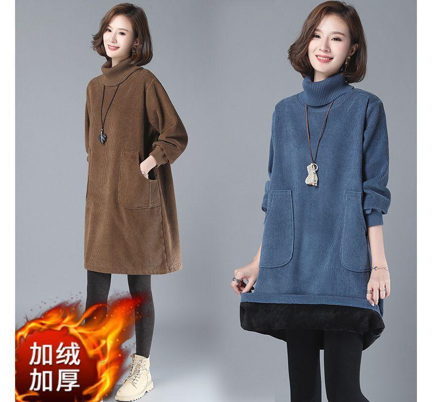 Long-Sleeve Turtleneck Plain Tunic Product Image