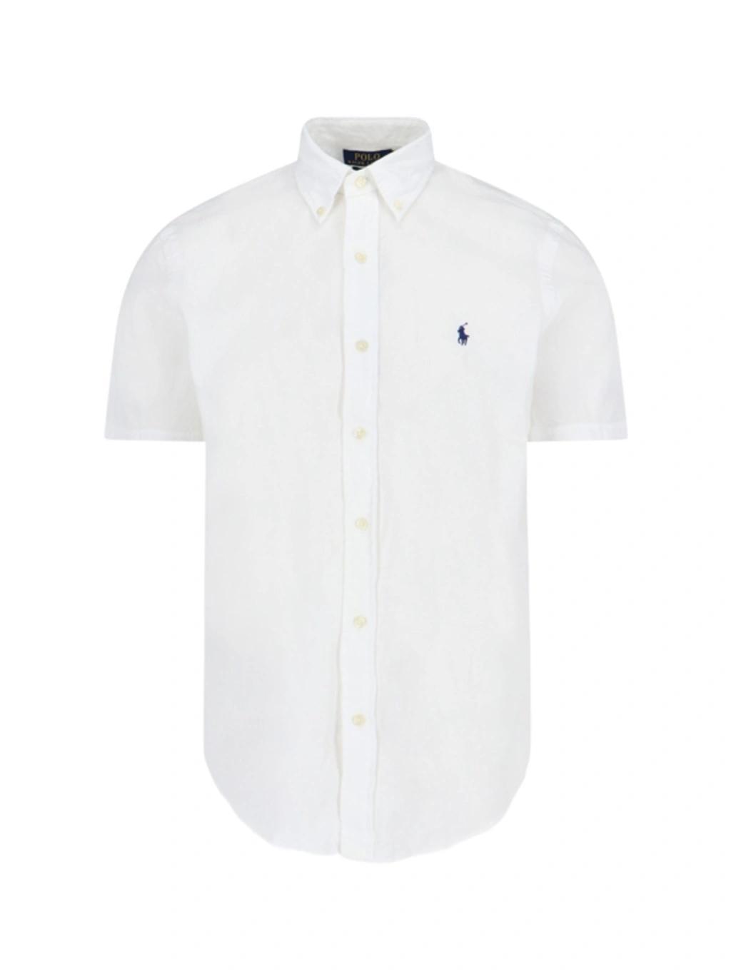 Slim-fit Button-down Collar Logo-embroidered Cotton-blend Poplin Shirt In White Product Image