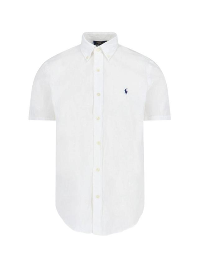 Slim-fit Button-down Collar Logo-embroidered Cotton-blend Poplin Shirt In White Product Image