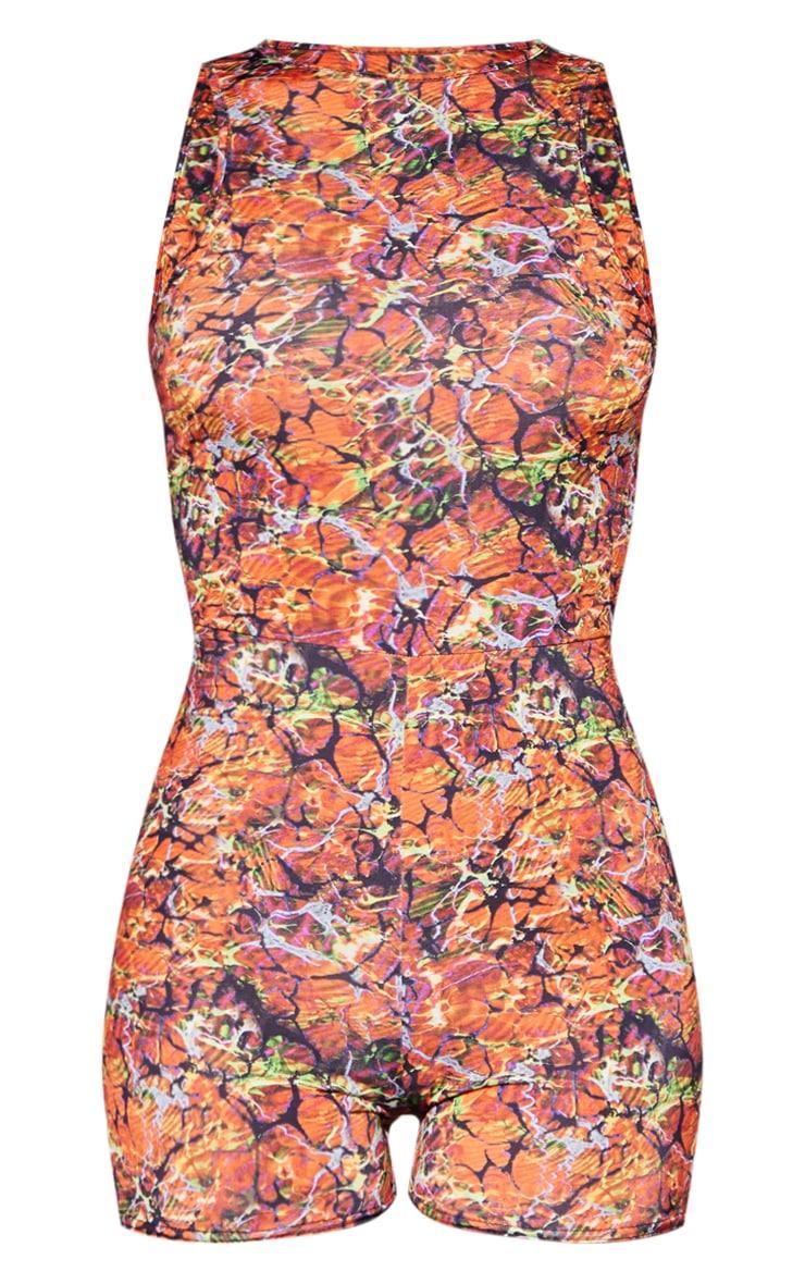 Orange Abstract Print Racer Neck Romper Product Image