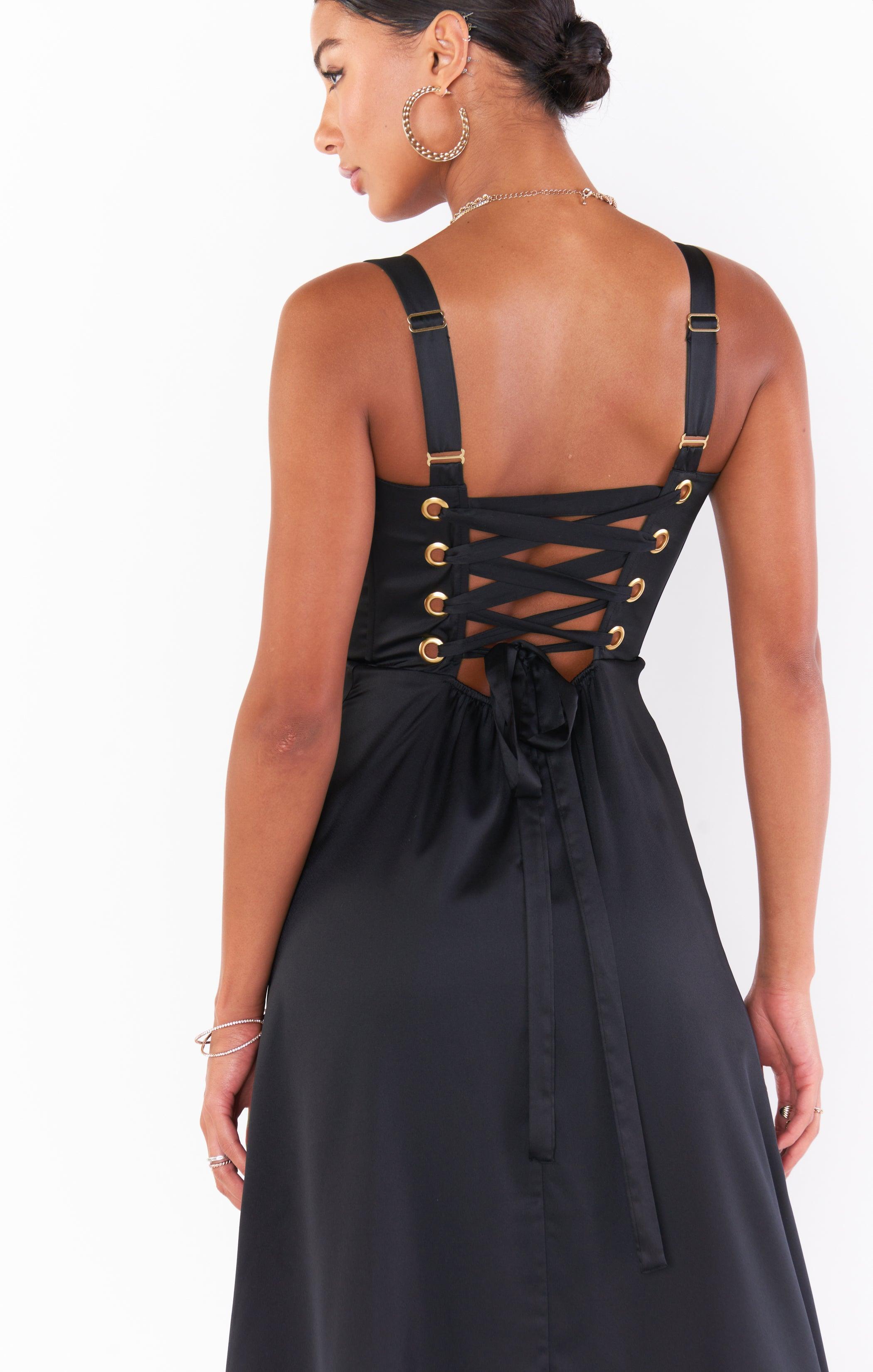 Clarissa Corset Dress ~ Black Luxe Satin Product Image