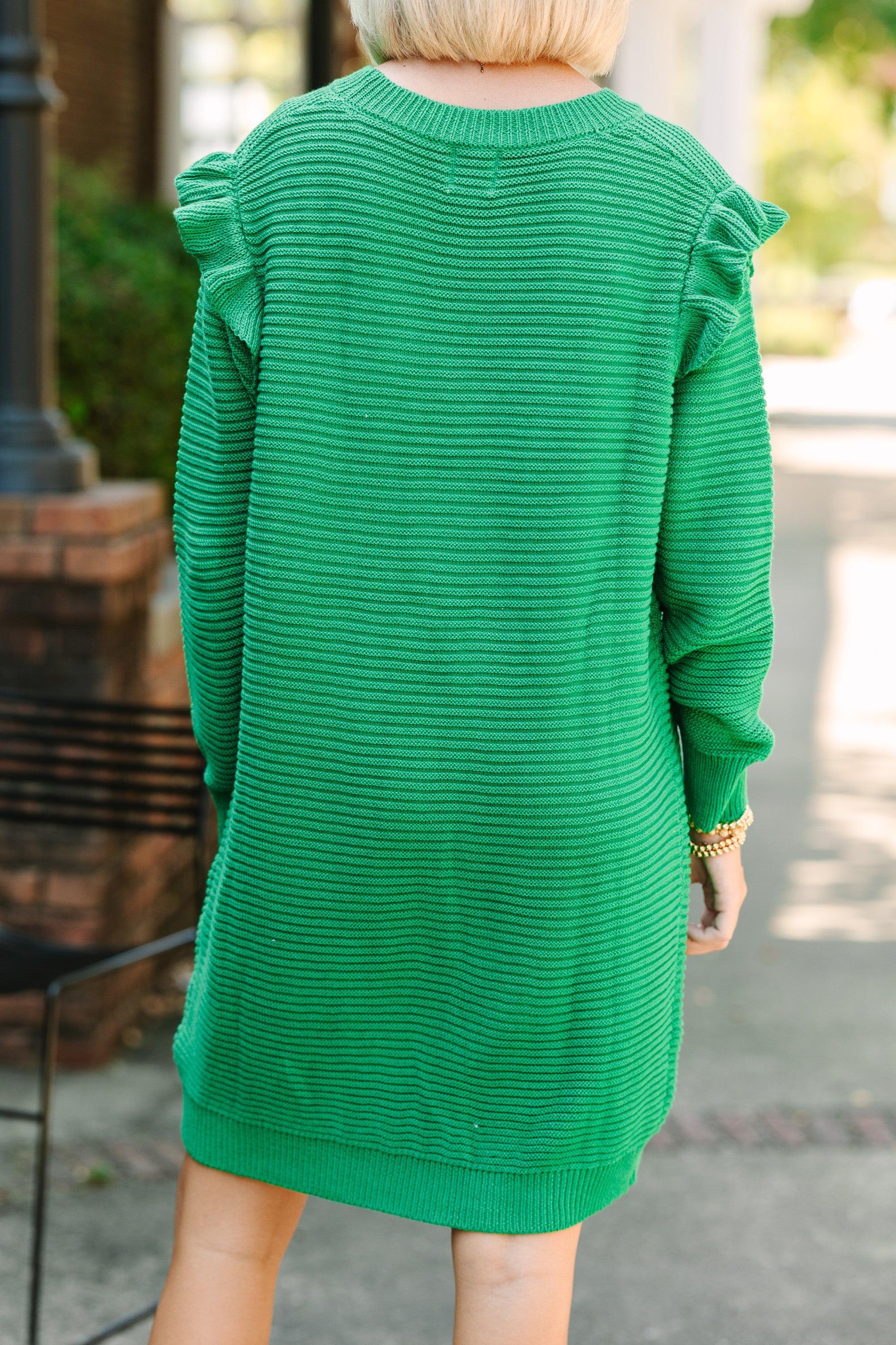 Wild About You Emerald Green Ribbed Sweater Dress Female Product Image