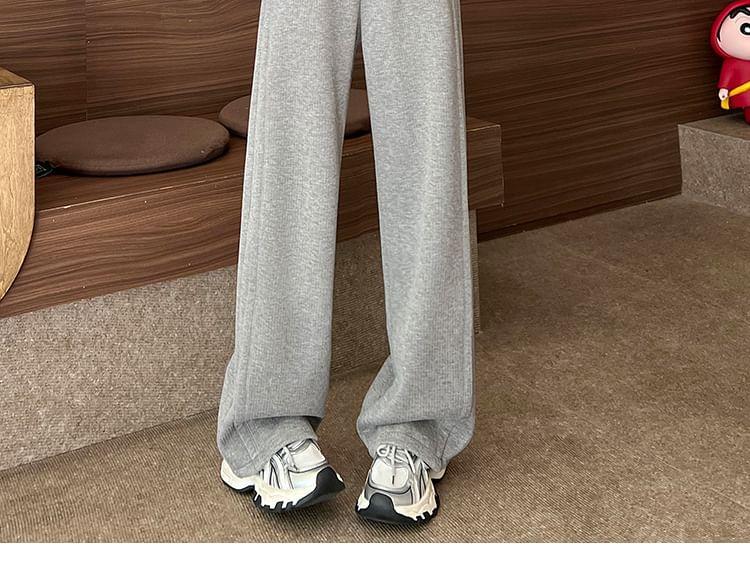 High Waist Plain Wide Leg Sweatpants Product Image