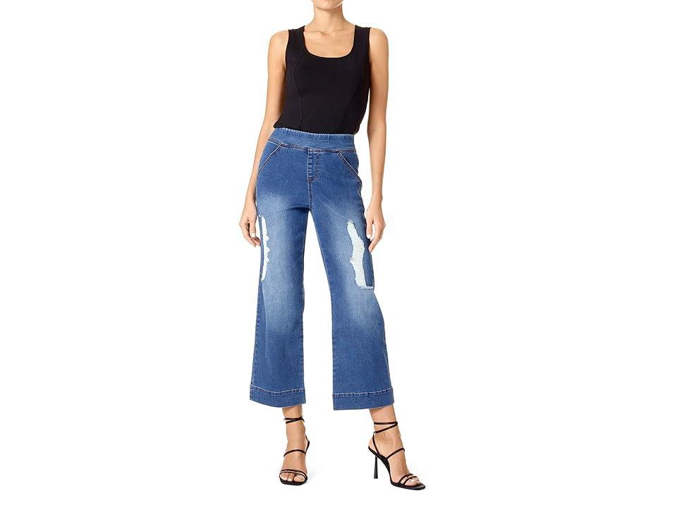 Hue Ripped Crop Flare Stretch Denim Leggings Product Image