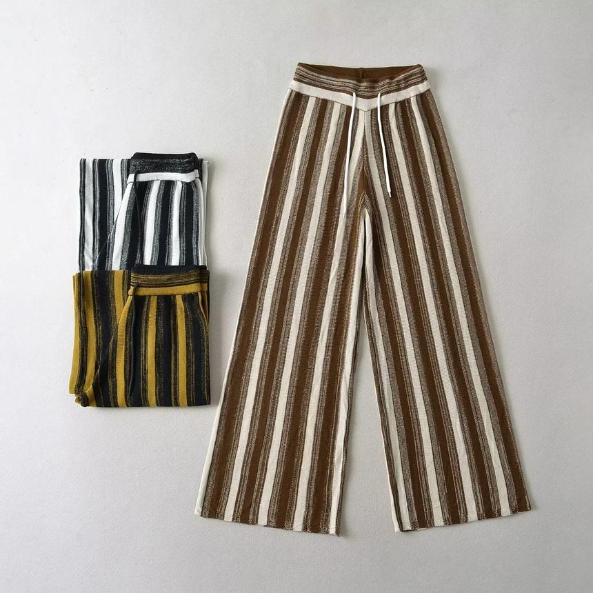 High Waist Striped Wide Leg Pants Product Image