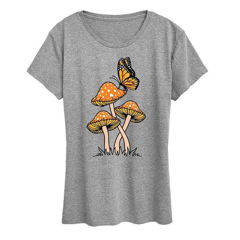 Womens Mushrooms With Butterfly Graphic Tee Green Product Image