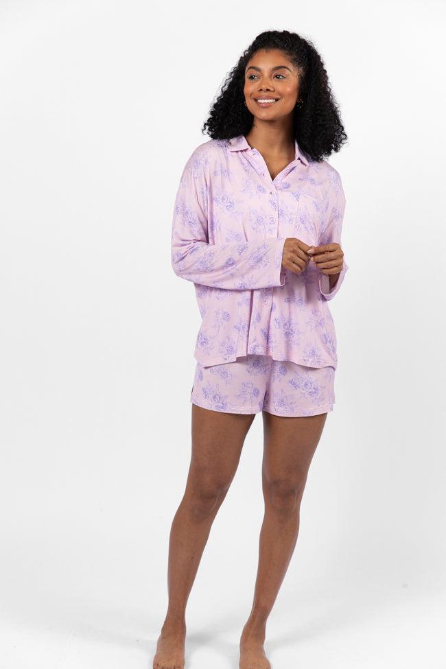 Sweet Dreams In Purple Floral Fantasy Pajama Shorts Product Image