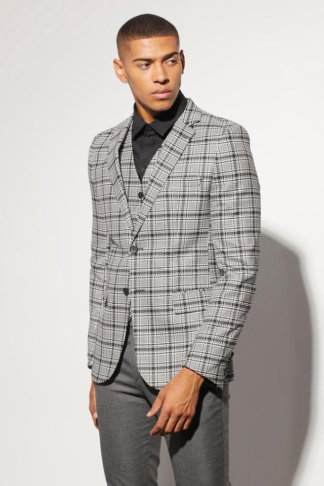 Skinny Single Breasted Check Suit Jacket | boohooMAN USA Product Image