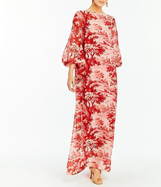 Mestiza New York Luzon Chiffon Floral Print Round Neck Long Sleeve Pocketed Gown Product Image