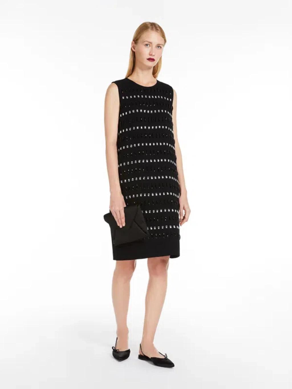 Embroidered Cady Boxy Dress In Black   Product Image