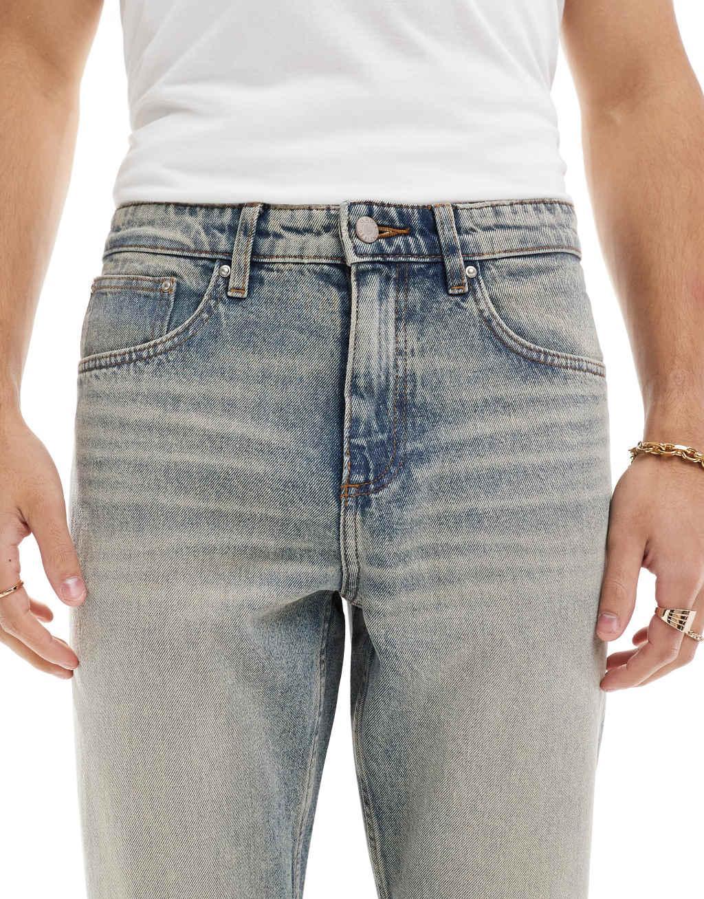 ASOS DESIGN tapered fit jeans in light wash blue  Product Image