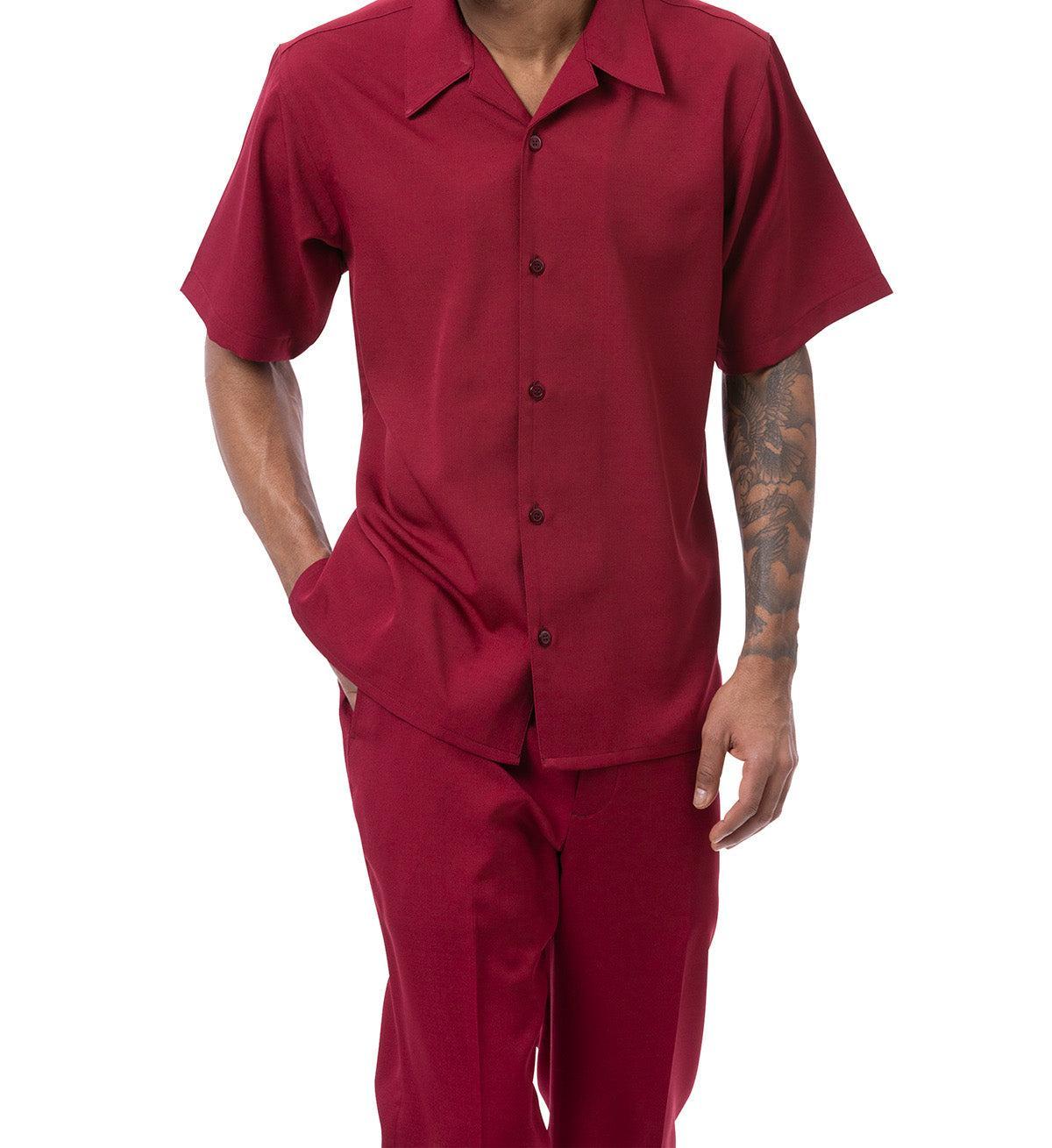 Solid Burgundy Walking Suit 2 Piece Short Sleeve Set Product Image