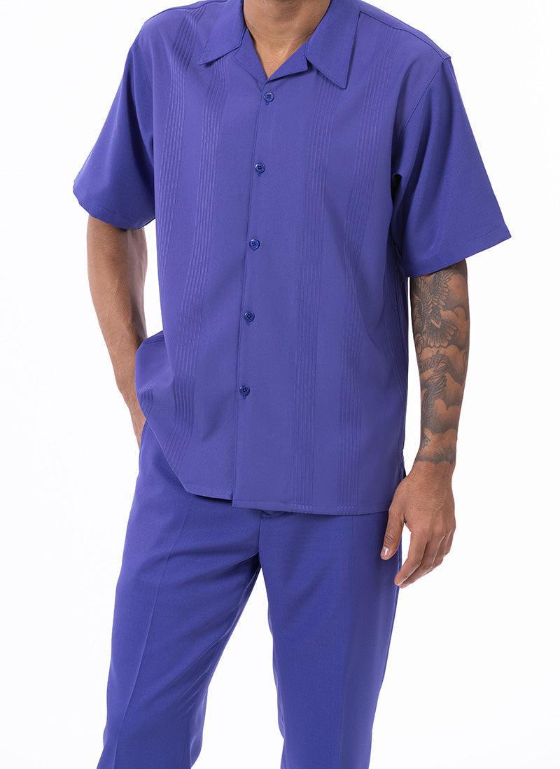 Purple Tone on Tone Vertical Stripes Walking Suit 2 Piece Short Sleeve Set Product Image