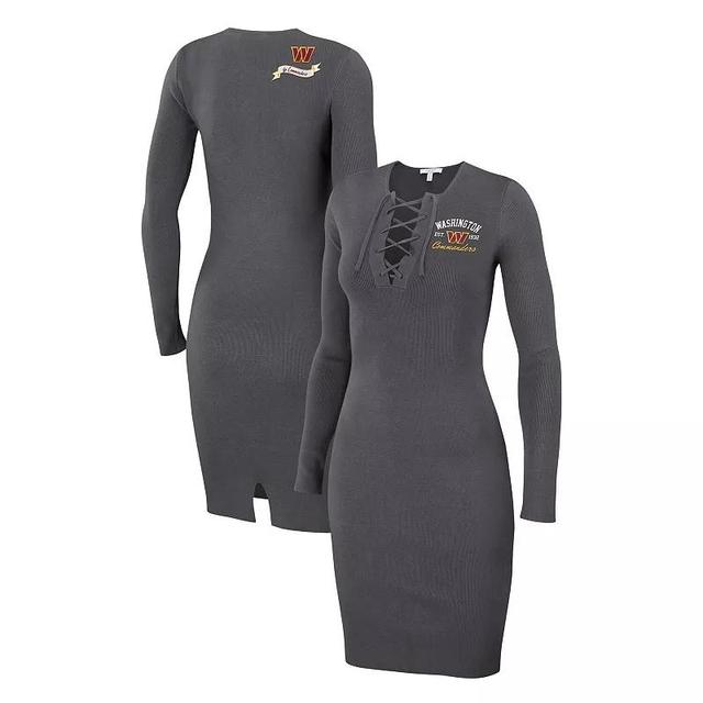 Womens WEAR by Erin Andrews Charcoal Cleveland Browns Lace Up Long Sleeve Dress Product Image