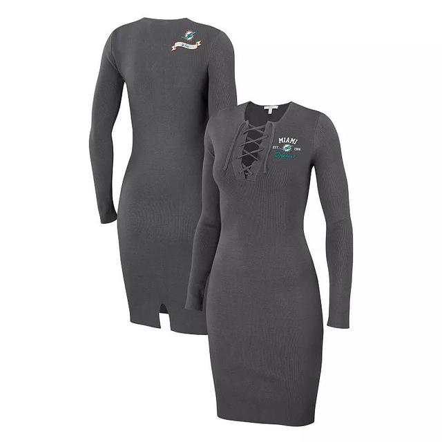 Womens WEAR by Erin Andrews New England Patriots Lace Up Long Sleeve Dress Blue Product Image