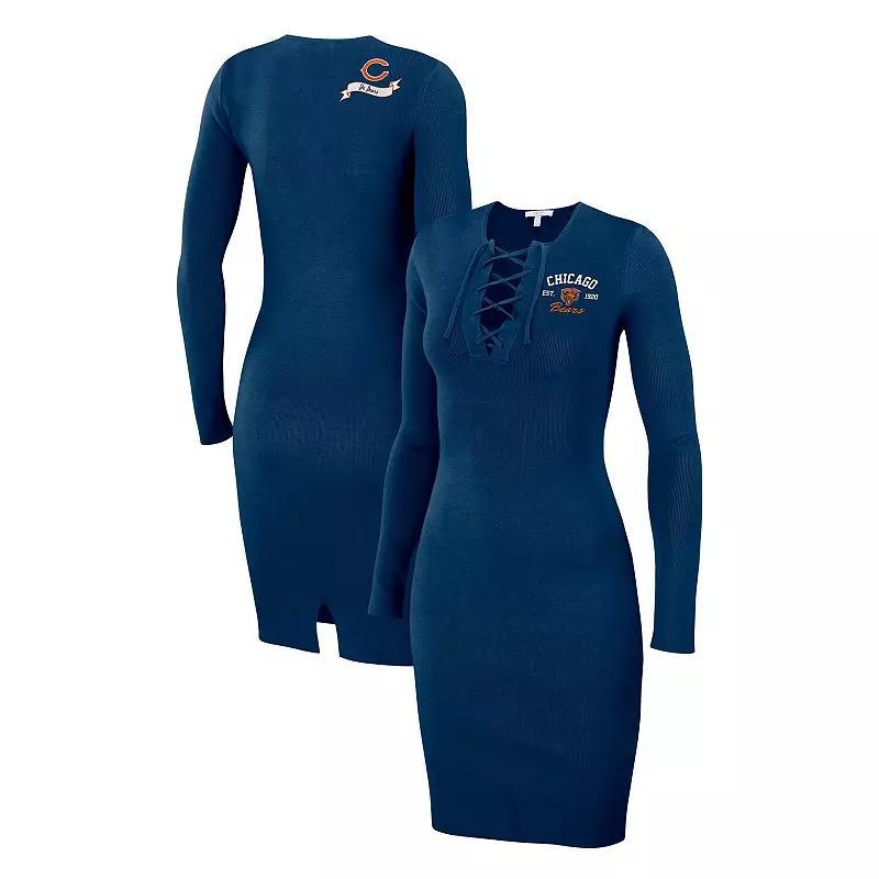 Womens WEAR by Erin Andrews Chicago Bears Lace Up Long Sleeve Dress Blue Product Image