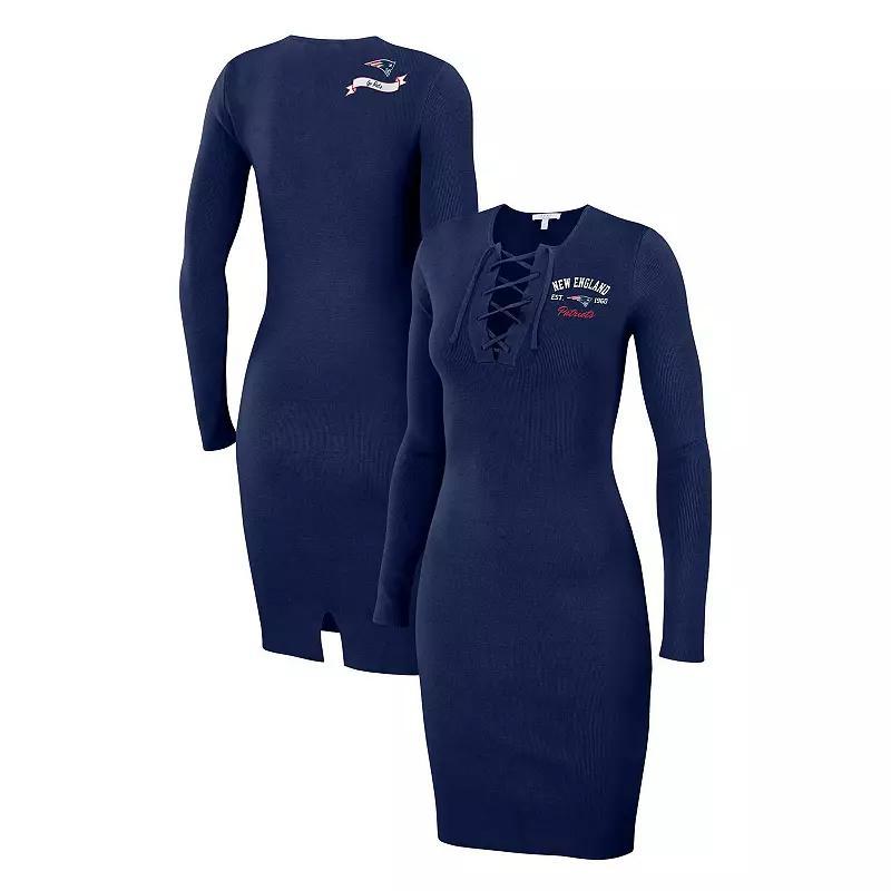 Womens WEAR by Erin Andrews New England Patriots Lace Up Long Sleeve Dress Blue Product Image