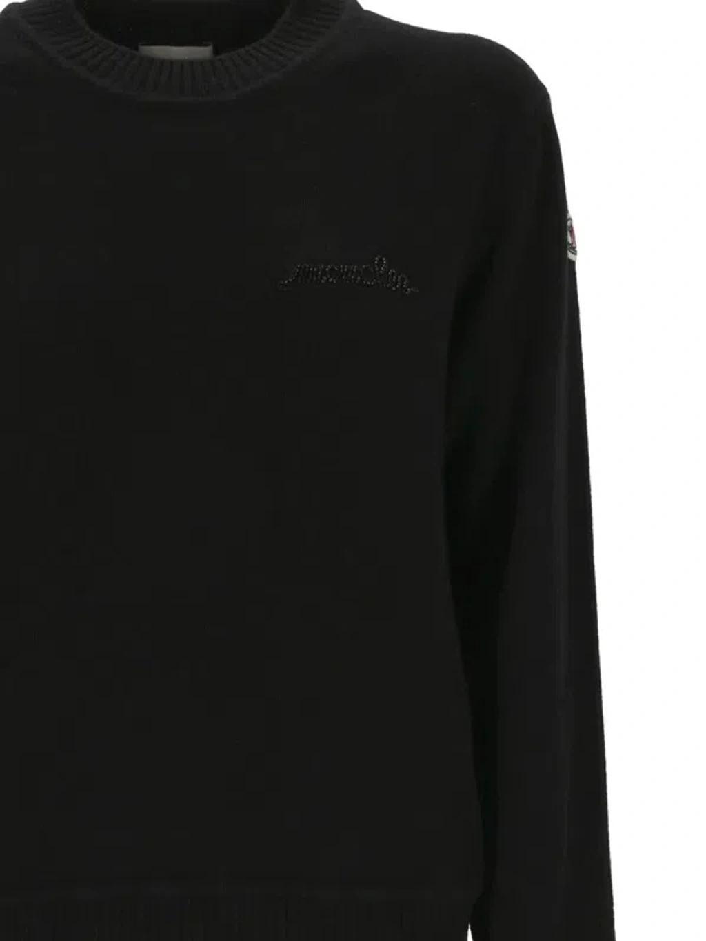 MONCLER Logo Detailed Crewneck Sweater In Black Product Image